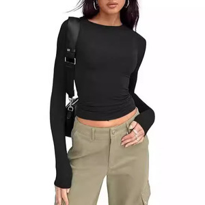 Chemise de <span class=keywords><strong>base</strong></span> décontractée pour femmes européennes et américaines, manches longues, coupe ajustée, matière en soie de lait, col basique transfrontalier, peigné - Product Image 1