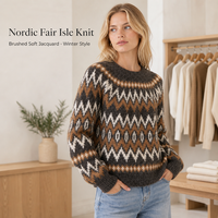 Pulls vintage Fair Isle à manches longues pour femmes, col rond, tricot jacquard, coupe ample, style nordique, pour l'automne et l'hiver
