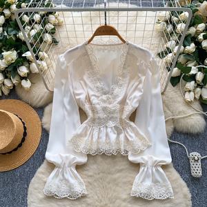 Camicette <span class=keywords><strong>Vintage</strong></span> a Maniche Lunghe con Scollo a V per l'Autunno, Camicie con Paillettes, <span class=keywords><strong>Top</strong></span> Retrò per Donna, Abbigliamento Femminile all'Ingrosso - Product Image 2