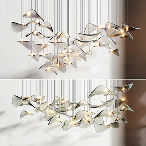 Artistieke gouden glazen LED hanglamp met lotusbladontwerp voor hotellobby, villa, woonkamer & restaurantverlichting - Product Image 2
