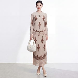Ensemble décontracté de haute qualité pour femmes grandes tailles, style chinois, imprimé floral, longueur cheville, col roulé plissé - Product Image 3