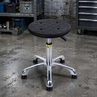 Tabouret Antistatique Réglable Noir à Points, avec Anneau de Fixation Chromé en PU, Chaise de Laboratoire à Pied Fixe pour Atelier d'Assemblage Électronique et Mobilier de Travail