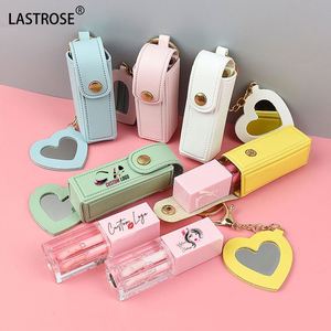 Hot Sell Lipstick Holder Keychain <b>Mirror</b> PU Leather Lip Balm Holder Keychain Lipstick Case With Makeup <b>Mirror</b> - Product Image 4