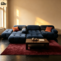 Canapé modulaire en tissu personnalisé OKF bleu marine, design capitonné bloc de tofu/biscuit, ensemble de canapés avec ottoman pour salon