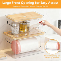 Boîte de rangement transparente avec couvercle en bambou pour cosmétiques, articles de toilette, rangement de bureau, rangement domestique