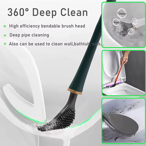 Brosses <span class=keywords><strong>et</strong></span> support de toilette en silicone <span class=keywords><strong>Brosse</strong></span> de nettoyage murale à long manche Accessoires de salle de bain hygiéniques modernes - Product Image 2
