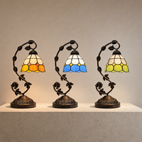 Lampe de table LED sans fil rechargeable à intensité variable avec abat-jour en verre teinté vintage et tige en forme de vigne antique