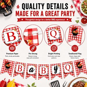 Bannière Baby Q pour décorations de fête prénatale sur <span class=keywords><strong>le</strong></span> thème du barbecue, décorations d'été |   Décorations de fête prénatale Baby Q, fournitures pour fête de révélation du sexe en plein air - Product Image 2