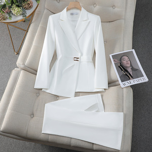 Women's White Suit Set Full Sleeve Satin Formal Professional Autumn 2024 - Product Image 1