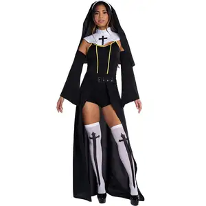 修女服装万圣节女性黑人牧师服装玛丽牧师传统修女角色扮演装扮派对服装