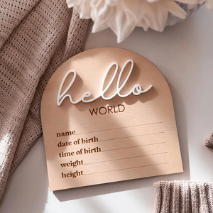 Plaque d'annonce de naissance « Hello World » – Annonce de naissance de nouveau-né – Accessoire <span class=keywords><strong>photo</strong></span> – Nom du bébé – Cadeau de fête prénatale |   Panneau « Bonjour le monde » - Product Image 3