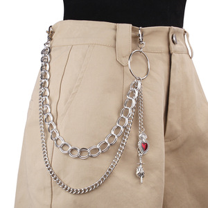 โซ่คาดเอวรูปหัวใจ โลหะผสมสังกะสี จี้สีแดง แฟชั่นฮาโลวีน โซ่คล้องตัวสำหรับผู้ชาย ผู้หญิง สไตล์ฮิปฮอป - Product Image 2