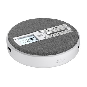 Lecteur CD portable en tissu blanc rond avec batterie 1500 mAh, double récepteur et émetteur Bluetooth, radio FM, USB, AUX, répétition A-B, son variable - Product Image 3