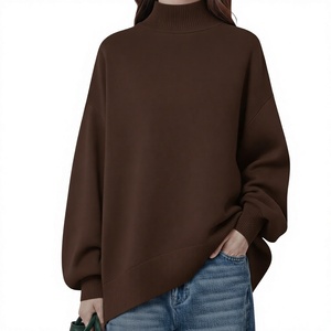 Sweat-shirt molletonné surdimensionné personnalisé pour femme, col montant, couleur unie, écologique, hiver 2026 – Meilleur design, haute qualité, coupe décontractée - Product Image 6