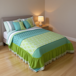 Juego de edredón doble Kabir Green de 1.5m con volantes, ropa de cama moderna para el hogar, para uso en todas las estaciones - Product Image 2