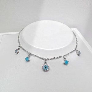 Pulseras de plata de ley 925 al por mayor para mujer, pulsera de la amistad con ojo, cadena doble de oro de 14k, pulseras únicas y sencillas para el verano. - Product Image 1