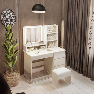 Table de maquillage moderne, durable, écologique, petite et économique pour chambre à coucher, avec miroir LED pleine longueur et tiroir de rangement - Product Image 3