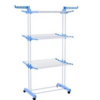 Porte-vêtements et porte-serviettes métallique à trois niveaux, pliable, sur pied, design moderne, pour usage intérieur/extérieur, avec roulettes réglables