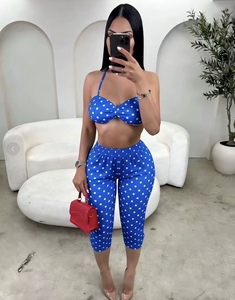 GHH10920- Nuovo Set Due Pezzi da Donna 2025: Top con Bretelle Sexy e Stampa a Pois alla <span class=keywords><strong>Moda</strong></span> - Product Image 4