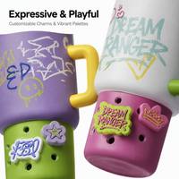 Vente en gros de gobelets isothermes en acier inoxydable de 30 oz avec poignée style graffiti et paille, personnalisables OEM ODM, commande en gros de 1000 pièces
