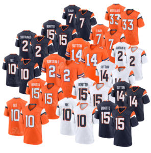 Новый мужской костюм Denver City 10 # Бо Никс 15 # Бонитто 2 # Султан-II 14 # Саттон 7 # Футболка для команды Элвей, вышитая, для американского футбола - Product Image 1