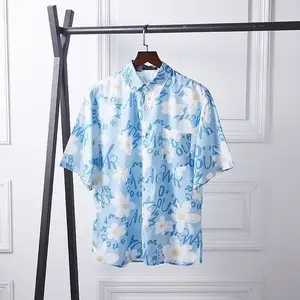 3D印花鸭米奇碎花衬衫男式衬衫夏季时尚潮流复古精品上衣标志衬衫