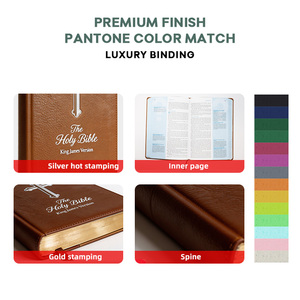Biblia de Estudio Personalizada con Letra Grande en Inglés, Directo de Fábrica, con Cubierta de Cuero Genuino y Cruz en Lámina Plateada, Impresa en Offset - Product Image 2