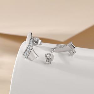 Pendientes de Botón de Plata de Ley con Circonita y Baño de Rodio, Diseño Geométrico de Moda para Mujer, Regalo para Bodas, Aniversarios y Fiestas - Product Image 3