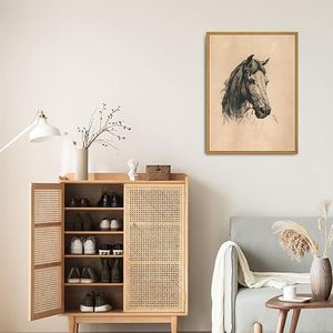 Grabado de Caballo Vintage en Lienzo Premium, Ecológico, Impermeable, con Marco Personalizable, Arte de Pared Rústico Ecuestre - Product Image 1