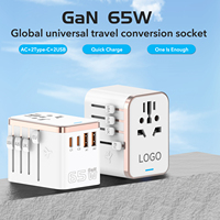 Adaptor Perjalanan Universal Adaptor Perjalanan Seluruh Dunia Dengan Pengisi Daya Cepat GaN 65W dan Sekring Ganda 10A Cocok untuk Pengisi Daya Laptop