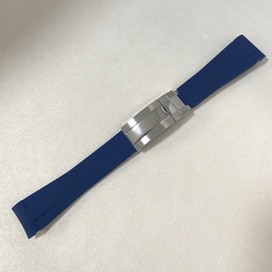 Pièces de montre, fermoir pliant en acier inoxydable, 20 mm, extrémité incurvée de 180 mm, bracelet de montre en silicone bleu - Product Image 6