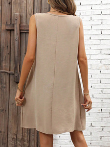 Solid color pleated dress women's loose U-neck strap A-line <b>skirt</b> sling was thin - Product Image 3