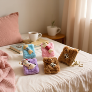 Portafoglio Quadrato per Cani 12x10cm, Portamonete Peluche con Portachiavi - Product Image 3