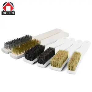 Wooden Handle Brass Plated Brush Steel Brush Bungee Grill Metal Rust Removal Cleaning Iron Brush Stainless Steel Wire