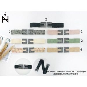 Cintura elastica in PP con fibbia rotonda in metallo a doppia C, larga 5 cm, 75-80 cm, per donna, cinture alla moda - Product Image 1