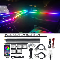 Nueva Lámpara LED para Auto 18 en 1, 14 en 1, 64 Colores, Decoración Interior de Fibra Óptica, Luz Ambiental RGB con Control por Aplicación