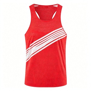 GURUNA-Z-INDUSTRY Men's <b>Red</b> Sleeveless Tank <b>Top</b> Crew Neck Geometric Print Breathable Knitted 100% Cotton Embroidery Sporty - Product Image 2