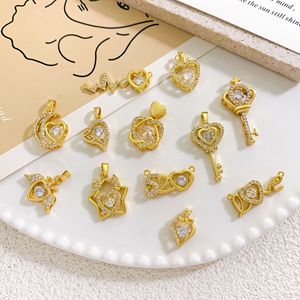 Ciondoli Resoul placcati oro 18k con zirconia cubica, ciondoli a forma di cuore fai da te, componenti per gioielli in rame, all'ingrosso - Product Image 4