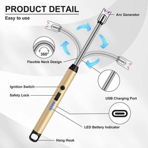 Creative Windproof Rechargeable USB BBQ <b>Lighter</b> with Long Burning Torch for Kitchen Candle & Gas Stove Igniter-Giveaways Metal - Product Image 2