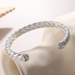 Diamond Braided Open <b>Cuff</b> <b>Bracelet</b> 18K Gold Plated Stainless Steel Unisex Everyday Wear Round Brilliant Cut Natural Diamond - Product Image 3