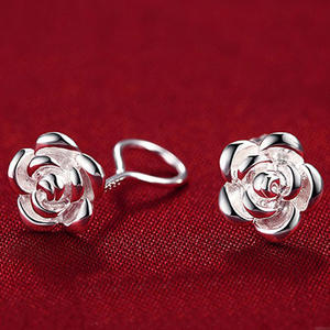 E832 Pendientes de botón con forma de flor en oro blanco, joyería fina clásica unisex - Product Image 5