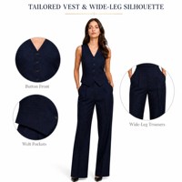 Ensemble de costume en laine bleu marine pour femme, veste sans manches, pantalon large taille haute, 2 pièces, bureau, affaires, OEM ODM, directement de l'usine