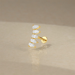 CANNER Boucles d'oreilles clous simples en argent 925 en forme d'eau avec cinq zircons pour filles - Product Image 3