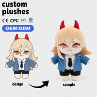 Peluche Anime Personnalisée Diable Style Chainsaw Man, Poupée en Peluche avec Cornes Brodés, Fabricant Certifié CE CPC EN71 pour Enfants