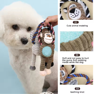 Wholesale Indestructible Best Sell Pet Toy Dog <b>Squeaky</b> Plush Bite-resistant Chew Toy Cartoon Monkey Lion Elephant Shape Toy - Product Image 3