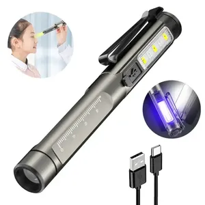 Bolígrafo de luz LED con clip de carga de la TYPE-C integrado, linterna de luz púrpura UV compacta y portátil