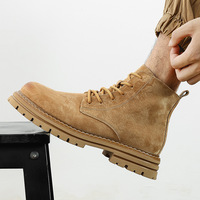 Bottes mi-hautes décontractées pour hommes, en cuir de rhubarbe rétro britannique, doublées de polaire, antidérapantes, pour l'hiver