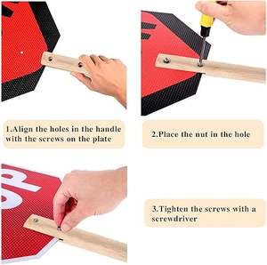 منتج جديد رائج البيع علامة إيقاف بطيء مزدوج الوجهين ، ألومنيوم معدني عاكس بمقبض خشبي - Product Image 3