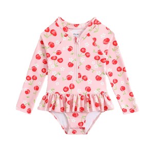 <span class=keywords><strong>Maillot</strong></span> <span class=keywords><strong>de</strong></span> <span class=keywords><strong>bain</strong></span> une pièce en nylon pour enfants 2026 avec imprimé floral et dessin animé, fermeture éclair, manches longues et bordure en dentelle - Design mignon - Product Image 5