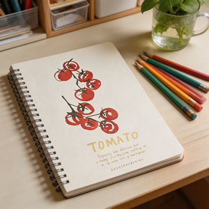 Carnet à spirales imprimé tomate avec motif cerise rouge et texte doré, couverture en papier, idéal pour offrir - Product Image 3